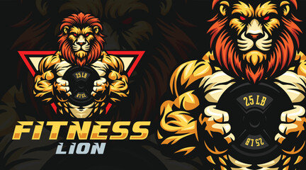 Fitness lion vector logo design template, gym logo template, fitness center mascot character