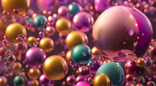 Abstract 3d render of colorful bubbles motion background design seamless looped animation