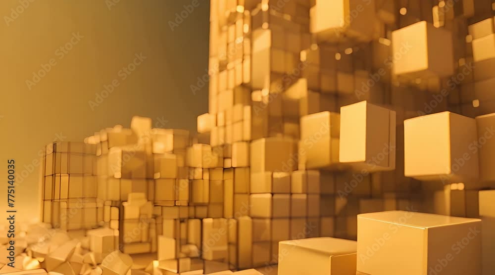 Poster abstract 3d render yellow geometric background with cubes modern animation motion design seamless lo
