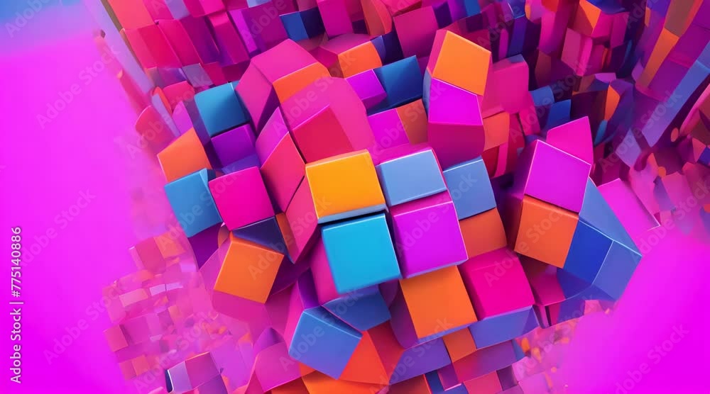 Aufkleber abstract 3d rendering of rotating vivid cube shape cgi loop animation modern colorful background sea