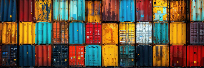 Cargo containers pattern, industrial port with containers, harbor port, cargo freight shipping of container logistics industry banner template.