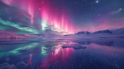 Badezimmer Foto Rückwand Nordlichter Arctic tranquility  cinematic timelapse of shimmering northern lights in high res night sky
