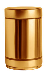 can. Gold vertical jar with a lid. On an empty background.