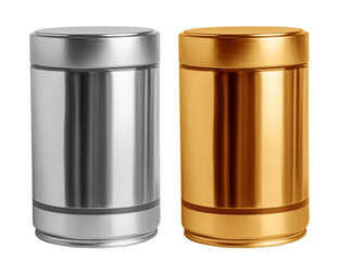 Set.can.  Gold and silver gilt vertical jar with lid.On a blank background.