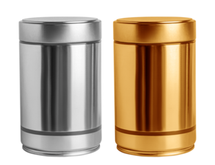 Set.can.  Gold and silver gilt vertical jar with lid.On a blank background.