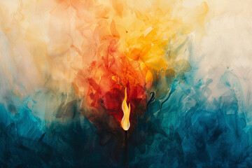 Vibrant Watercolor Blaze Igniting from Cool Blue Depths