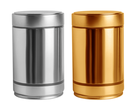 Set.can.  Gold and silver gilt vertical jar with lid.On a blank background.