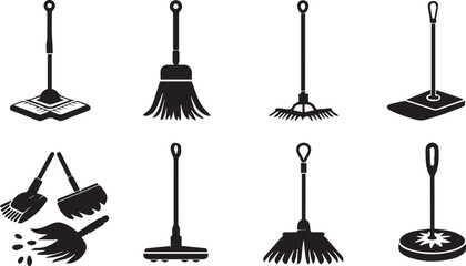 Floor mopping icon set vector black silhouette - obrazy, fototapety, plakaty