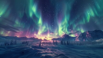 Arctic aurora spectacle  cinematic night sky painting in high res timelapse with vibrant colors - obrazy, fototapety, plakaty