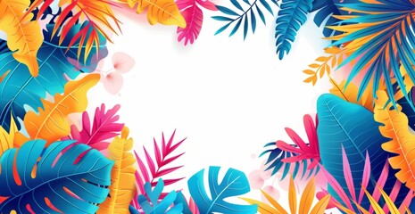 Obraz premium Tropical summer background with colorful leaves and plants white space in the center of frame Generative AI