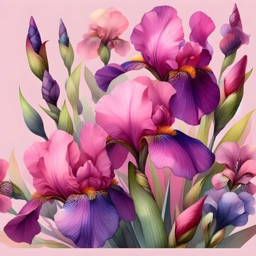 Elegant watercolor depiction of  pink spring flowers ,floral pattern design 