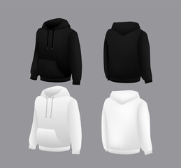 Blank black and white hoodie template. Long sleeve sweatshirts template with clipping path, gosh for printing