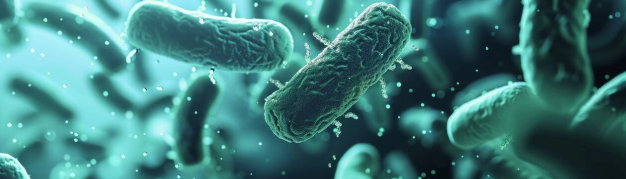 Microbial bioremediation, depicting the use of bacteria to clean up environmental pollutants and toxic waste no dust