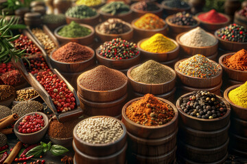 A spice-themed photography exhibition capturing the essence of spices in visually striking compositions, blending art and culinary culture. Concept of spice-inspired storytelling. Generative Ai.