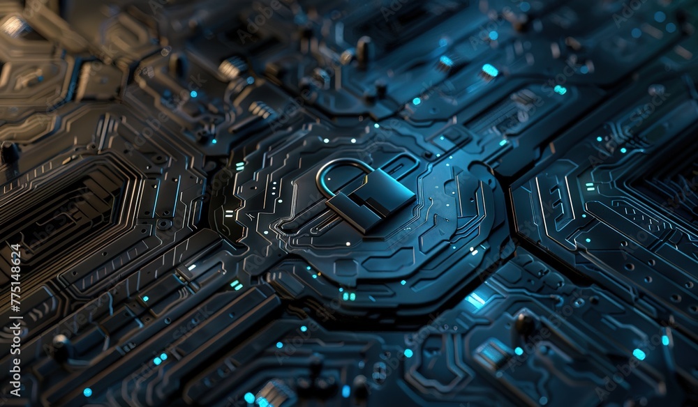 Poster high security chip on a printed circuit board: concept of encryption and data protection