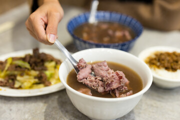 Fresh raw beef soup in taiwan food store