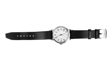 Black wristwatch. On a blank background.