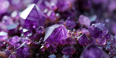 Gemstones amethyst bright purple, texture of stone. Beautiful surface of amethyst stones. Abstract...