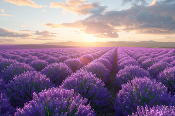 A field of blooming lavender stretching towards the horizon, exuding fragrant notes and inviting...