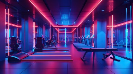 Interior of an empty modern gym with sports equipment. The concept of a healthy lifestyle and taking care of your body. Fitness, workout, background for advertising. - 775151427