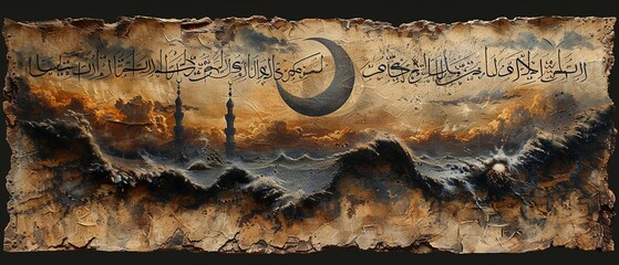 Islamic Calligraphy Flowing on Parchment The graceful script blurs into art