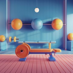 Interior of an empty modern gym with sports equipment. The concept of a healthy lifestyle and taking care of your body. Fitness, workout, background for advertising. - 775151452