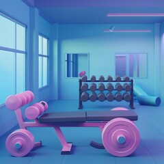 Interior of an empty modern gym with sports equipment. The concept of a healthy lifestyle and taking care of your body. Fitness, workout, background for advertising. - 775151490