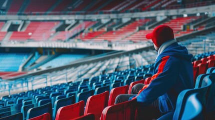 Space of an empty football stadium. Fan seats, stands. The building of a stadium for sports,...