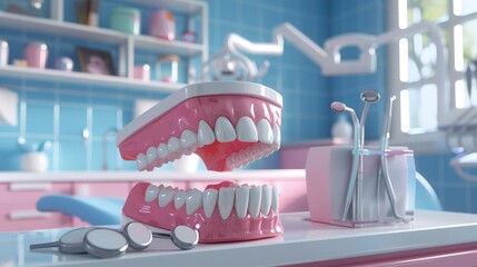 Concept of dental servicing, teeth, prosthetics. Advertising background for dentists, medical clinics. - 775152094