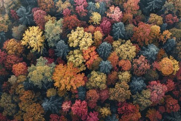 Fototapeta na wymiar Autumnal Forest Canopy, Aerial View