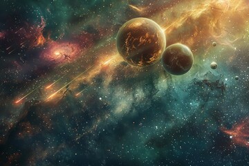 Obraz na płótnie Canvas Majestic Planetary Alignment in a Cosmic Nebula