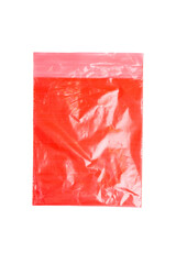 Red plastic bag. On a blank background