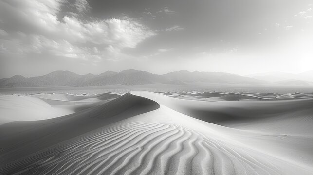 Fototapeta Monochromatic desert mirage  surreal sand dunes in high res with telephoto lens at midday