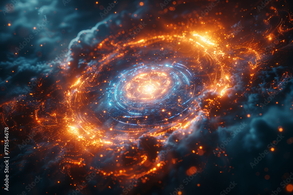 Poster an octagonal portal radiating energy, symbolizing the infinite cycles and cosmic harmony inherent in