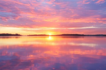Naklejka na ściany i meble Luminous Sunset Reflection on Peaceful Lake Surface