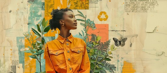 Artistic collage of woman and nature, symbolizing sustainable living and environmental consciousness