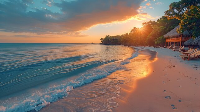 Summers Serene Twilight A Minimalist Seaside Sunset Landscape