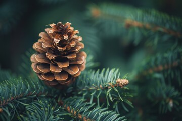 Evergreen Pine Cone Up Close with Bokeh Background