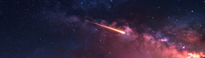 The iridescent trail of a shooting star lights up the night sky ,isolated on white background