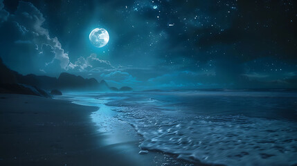 A moonlit beach where mermaids are said to frolic in the waves