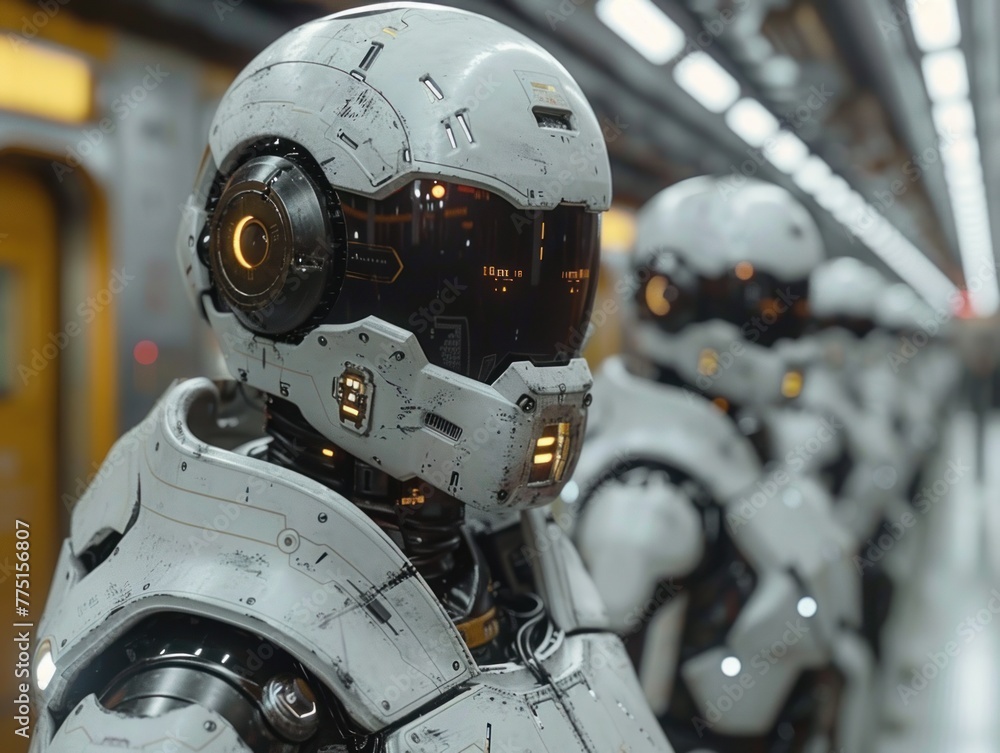 Poster multiple robots standing next to each other, showcasing different designs and features