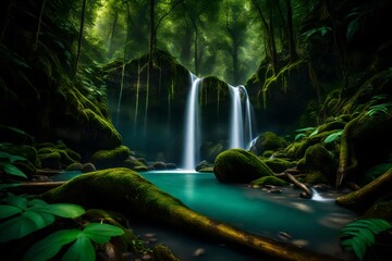 A hidden gem of a waterfall, nestled deep within a dense forest, its secluded beauty known only to...