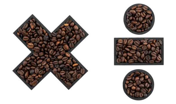 Multiplication and division sign made of coffee on a transparent background.