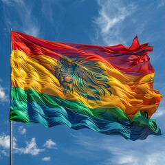 Rasta Lion of Judah Flag Fluttering in a Soft Breeze The flags colors blur