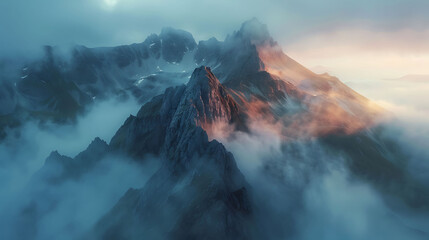 A mountain ridge bathed in the light of dawn