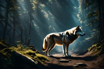 Foto op Plexiglas wolf in the woods © Noor