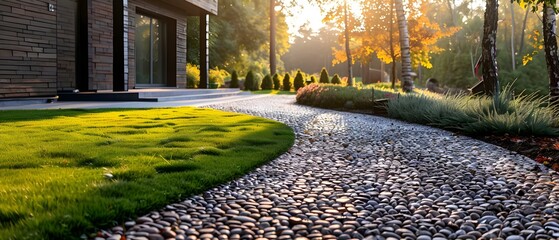 Permeable Driveway and Walkway: Eco-Friendly Solutions for Sustainable Water Drainage. Concept Eco-Friendly Solutions, Permeable Driveway, Sustainable Water Drainage, Walkway Design - obrazy, fototapety, plakaty