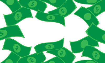 Dollar banknotes falling, flying. Money rain. Isolated, transparent background with copy space.