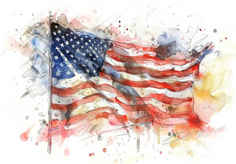 A watercolor painting of an American Flag