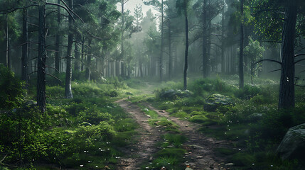 A network of hiking trails crisscrossing the forest - obrazy, fototapety, plakaty